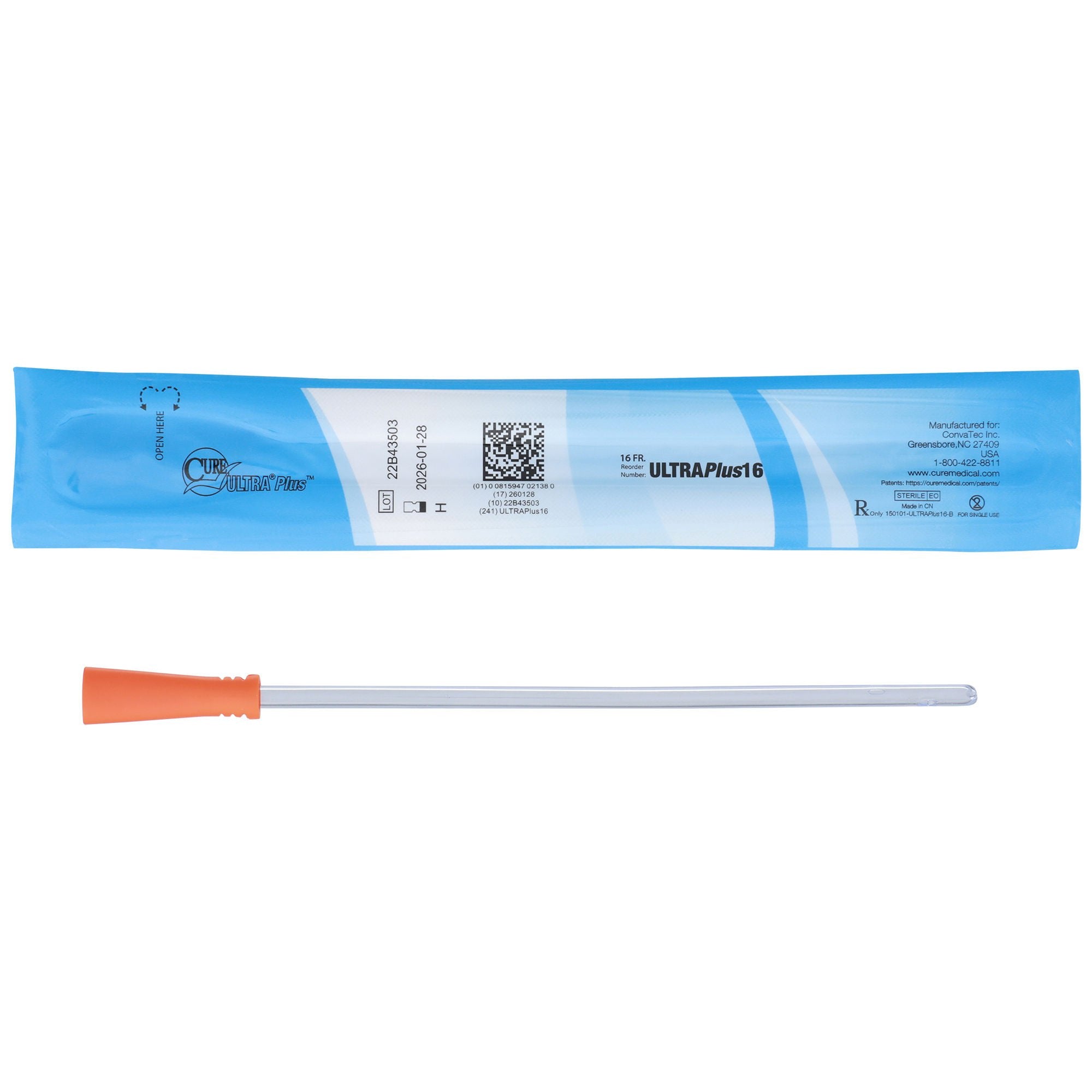 Cure ULTRA® Plus™ Female Catheter with Straight Tip, 6", 16fr