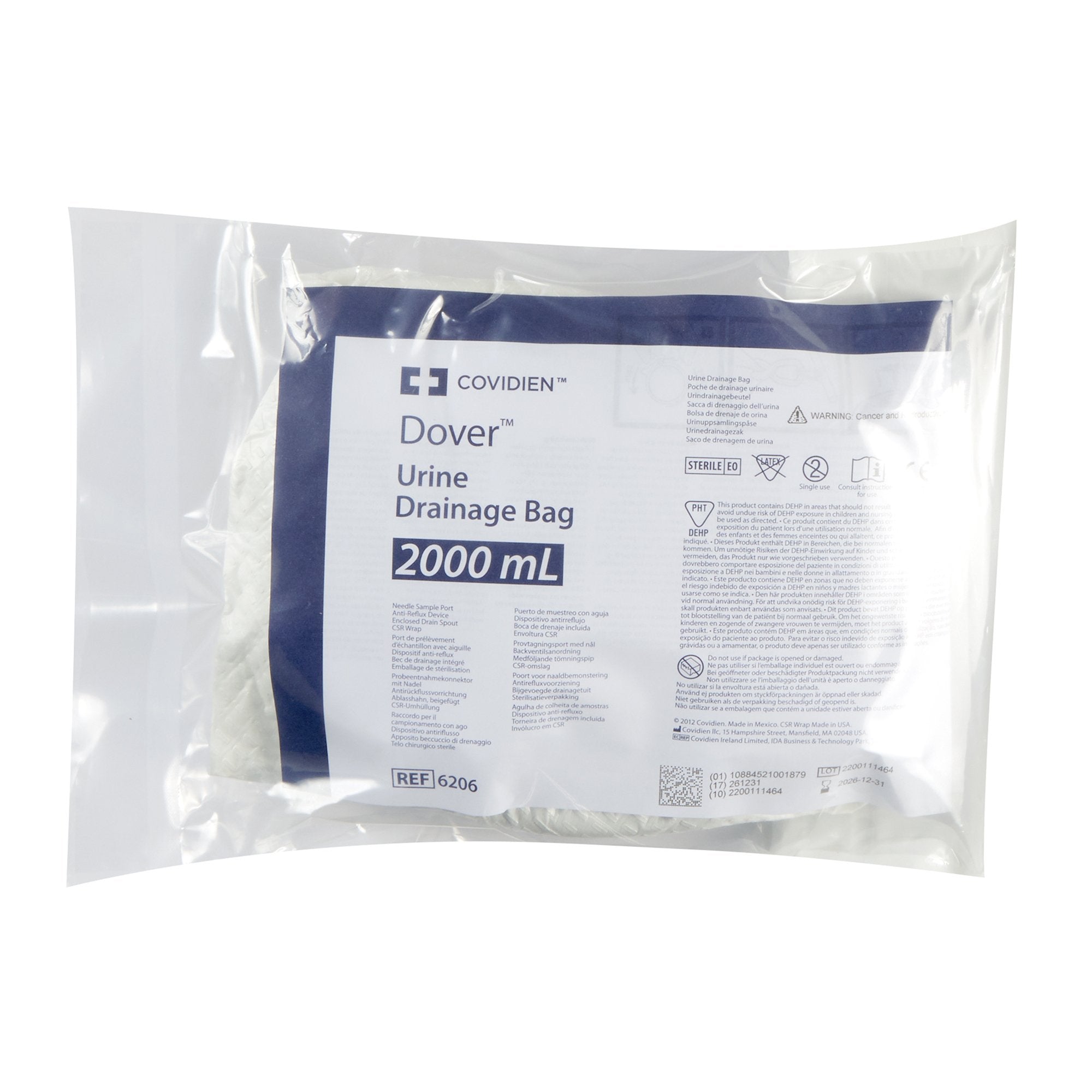 Dover™ Urine Drainage Bag with Anti-Reflux Chamber, 2000 mL