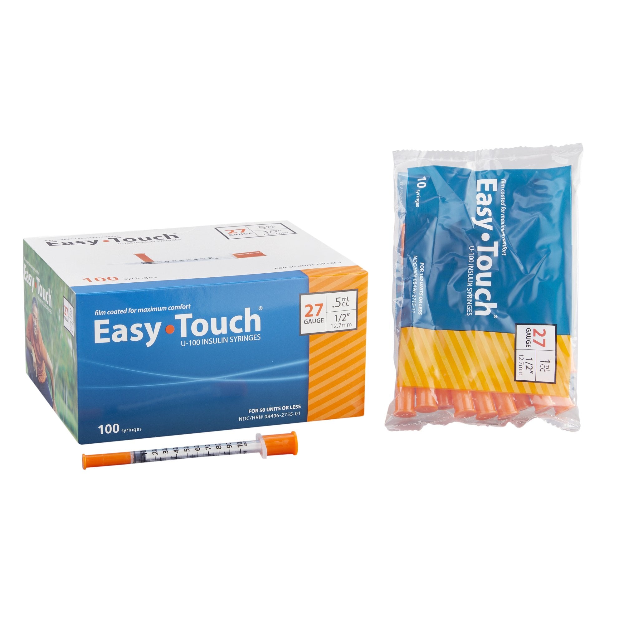 EasyTouch® U-100 Insulin Syringes, 1cc, 27G x ½"