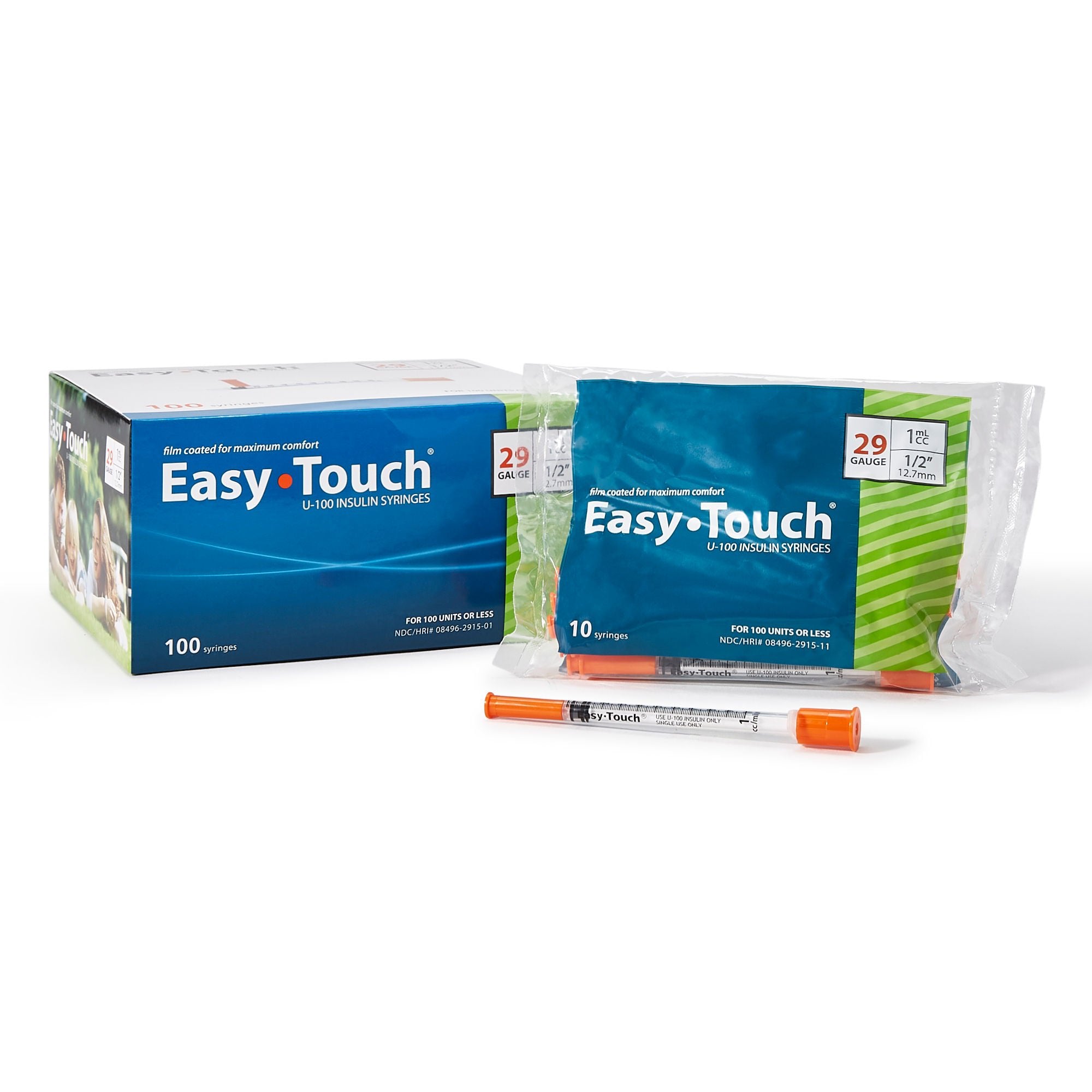 EasyTouch® U-100 Insulin Syringes, 1cc, 29G x ½"