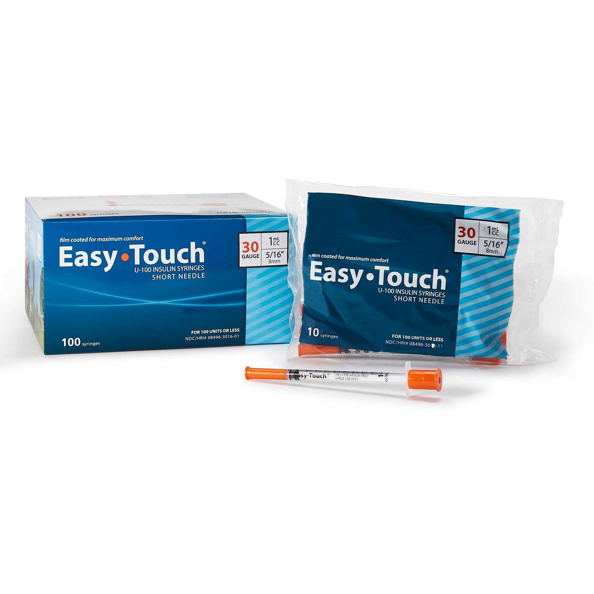 EasyTouch® U-100 Insulin Syringes, 1cc, 30G x 5/16"