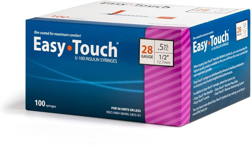EasyTouch® U-100 Insulin Syringes, .5cc, 28G x ½"