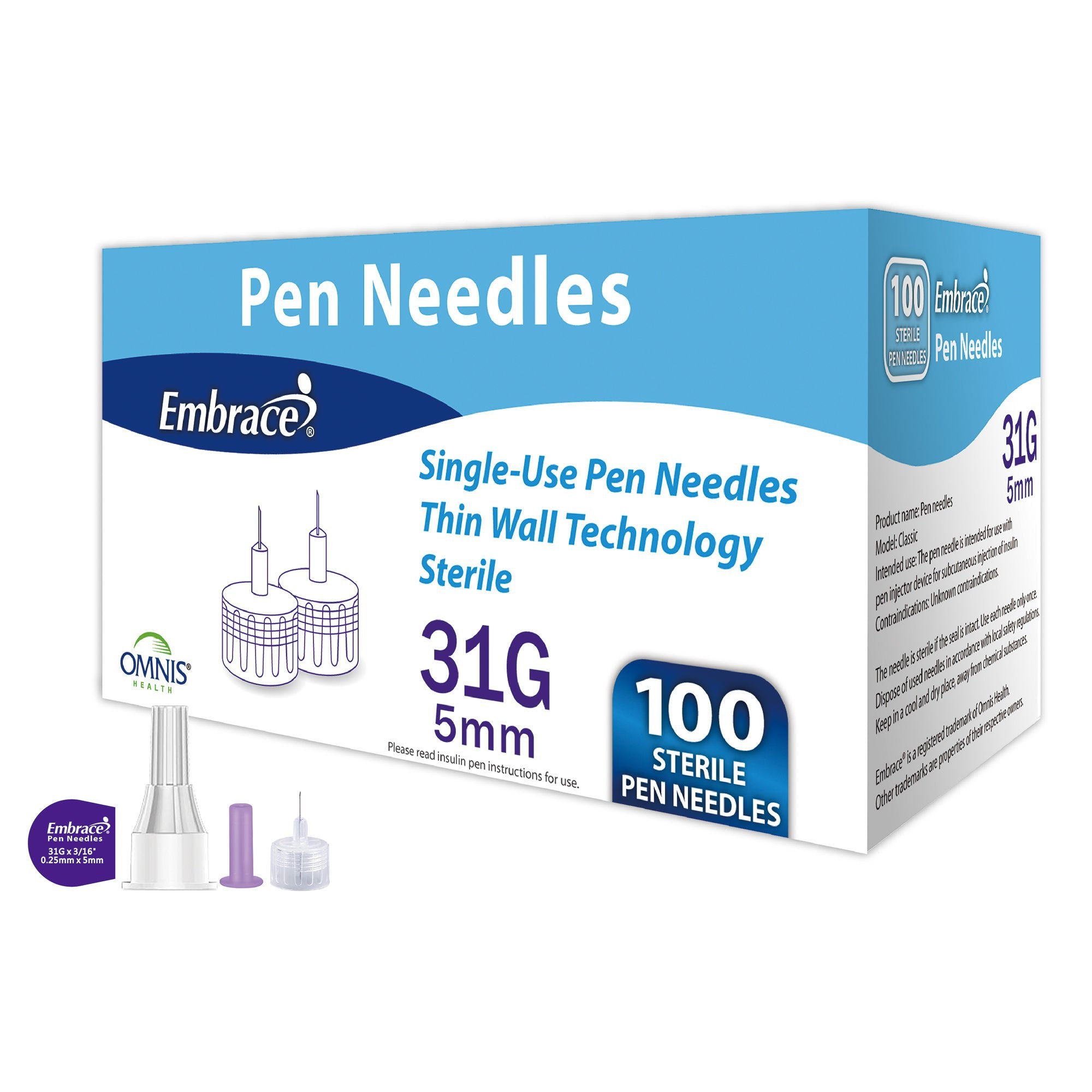 Embrace Pen Needle, 31G, 5mm, 100ct