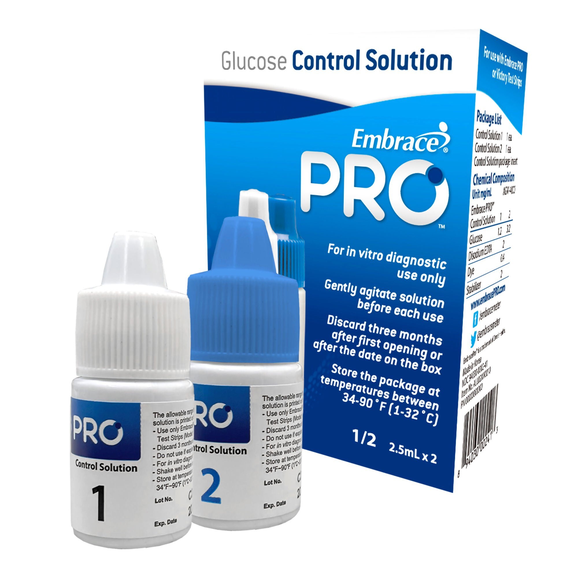 Embrace® PRO™ Glucose Control Solution, 2-Pack, Normal-(L1); High (L2),