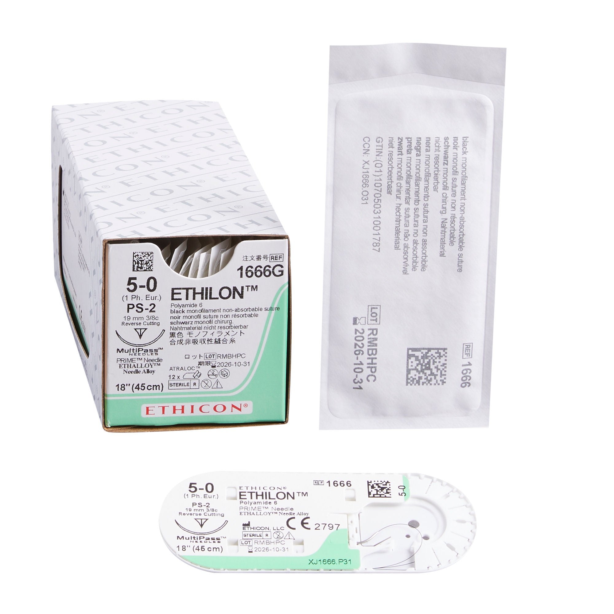 Ethilon™ Nylon Suture, Black Monofilament, 5-0, 18", 3/8 Circle PPT Reverse Cutting, PS-2 Needle