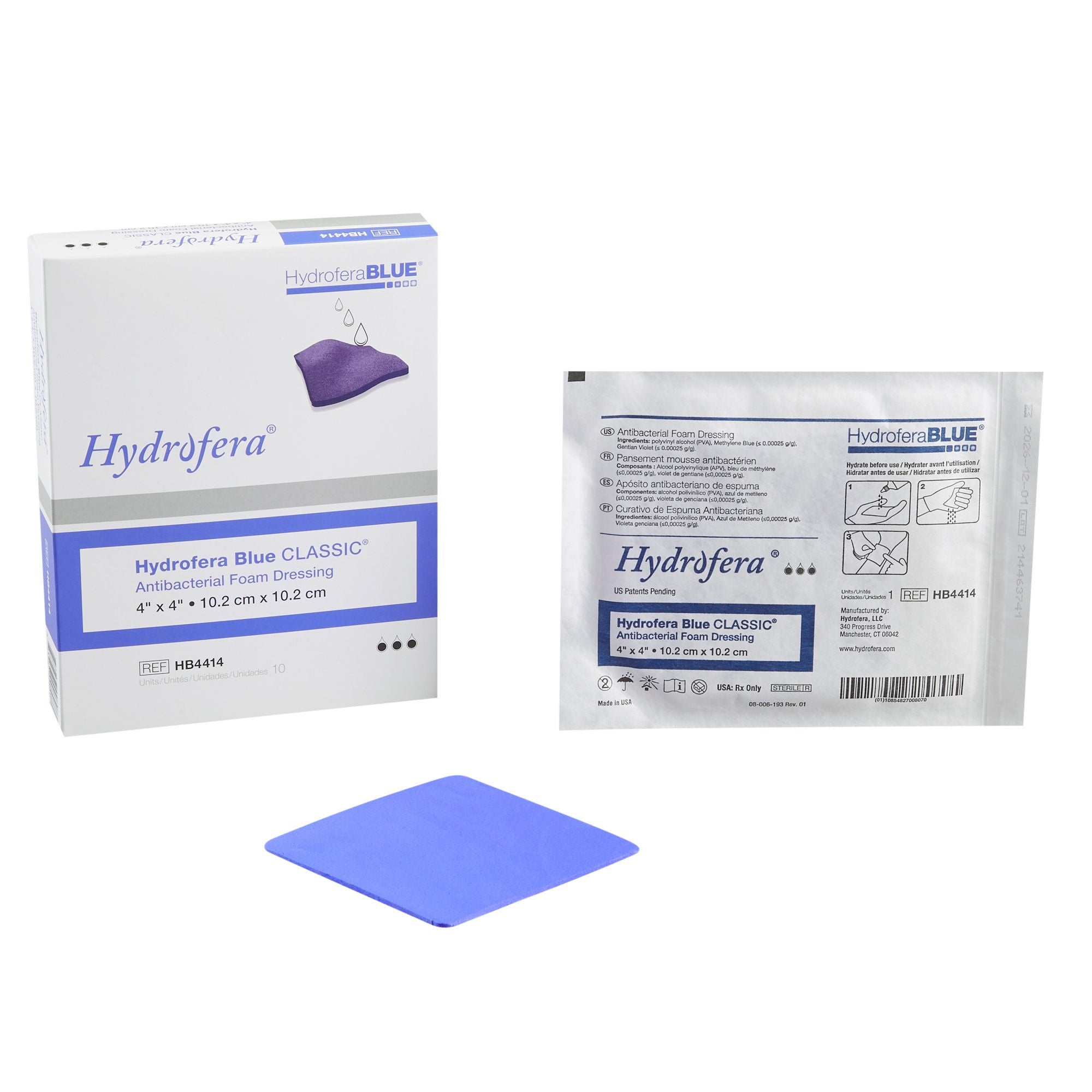 Hydrofera Blue Classic Antibacterial Foam dressing, 4" x 4"