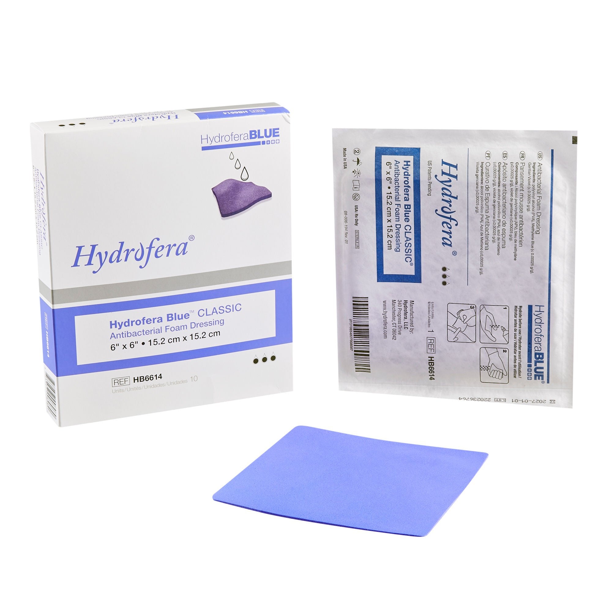 Hydrofera Blue Classic Antibacterial Foam dressing, 6" x 6"