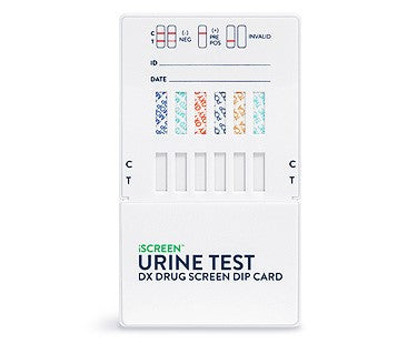 iScreen Urine Test DX Drug Screen Dip Card, AMP, BAR, BZO, COC, MET (mAMP), MDMA, MOP (OPI300), MTD, OXY, PCP, TCA, THC