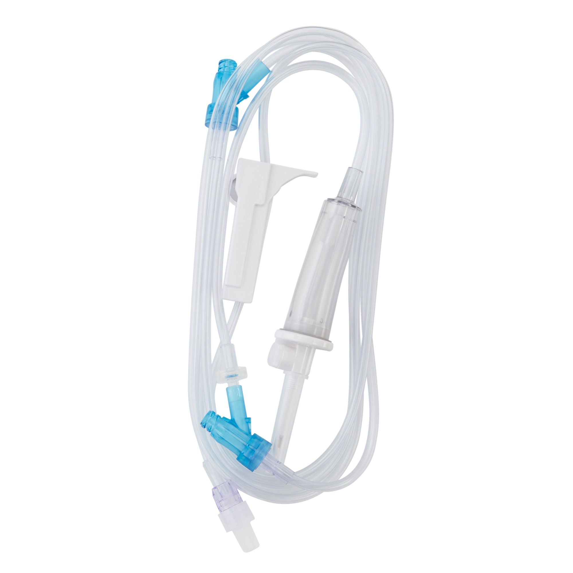 IV Admin Set, (15 drops/mL) Universal Spike, Backcheck Valve, Needle-Free Access Ports 69" & 6" Above Distal End, Rollar Clamp, Sliding SPIN-LOCK® Connector, DEHP-Free, Latex Free 