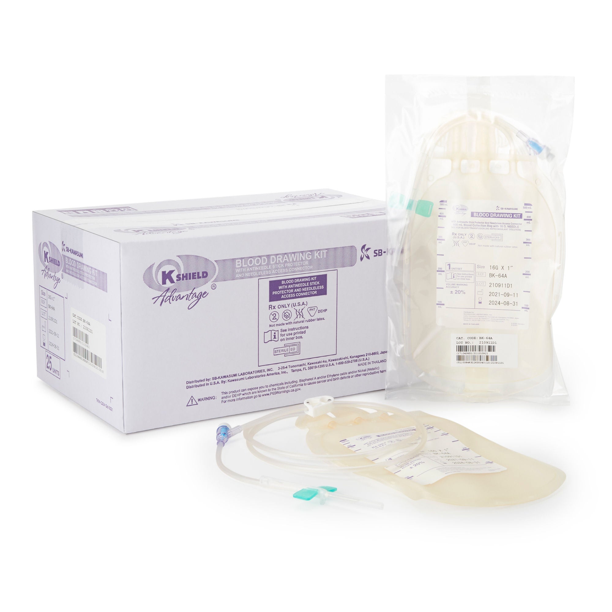 K-Shield Advantage Blood Bag 16g x 48" Tubing Winged Safety