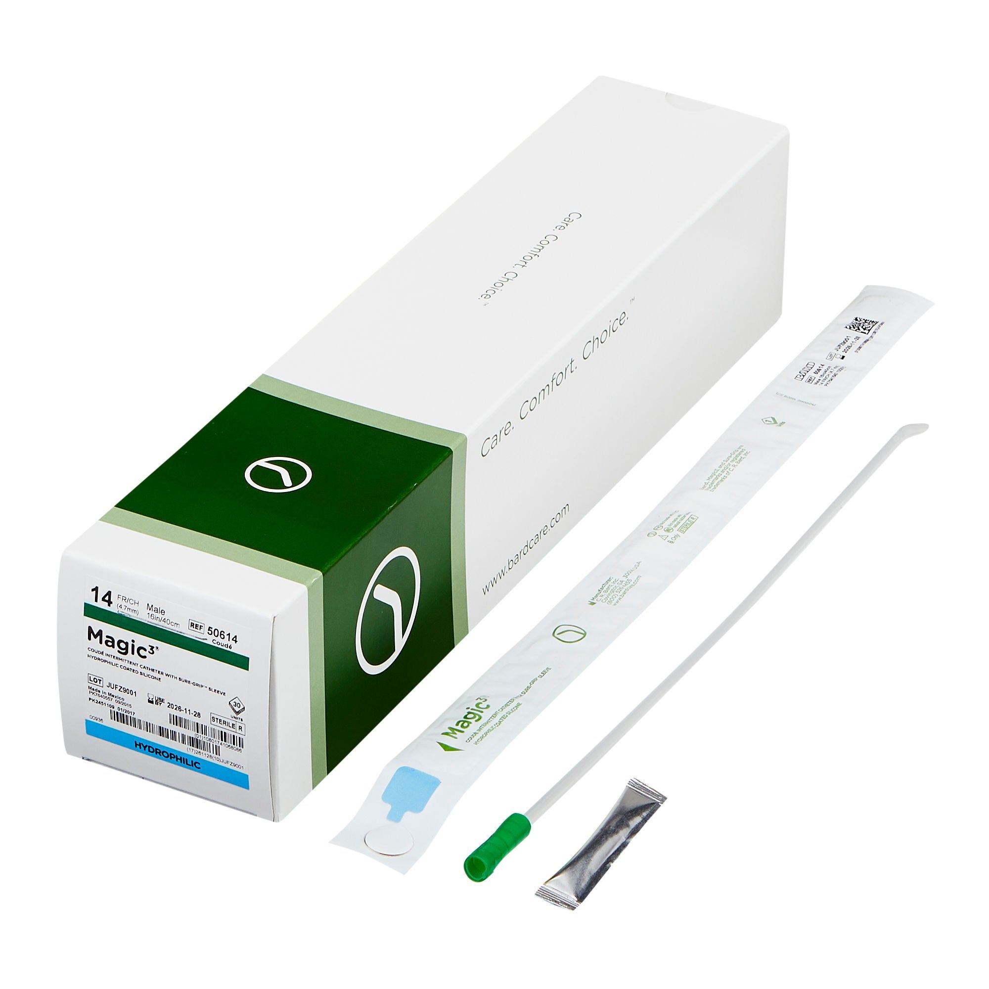Magic3® Intermittent Coude Catheter with Sure-Grip™, Male, 16", 14Fr