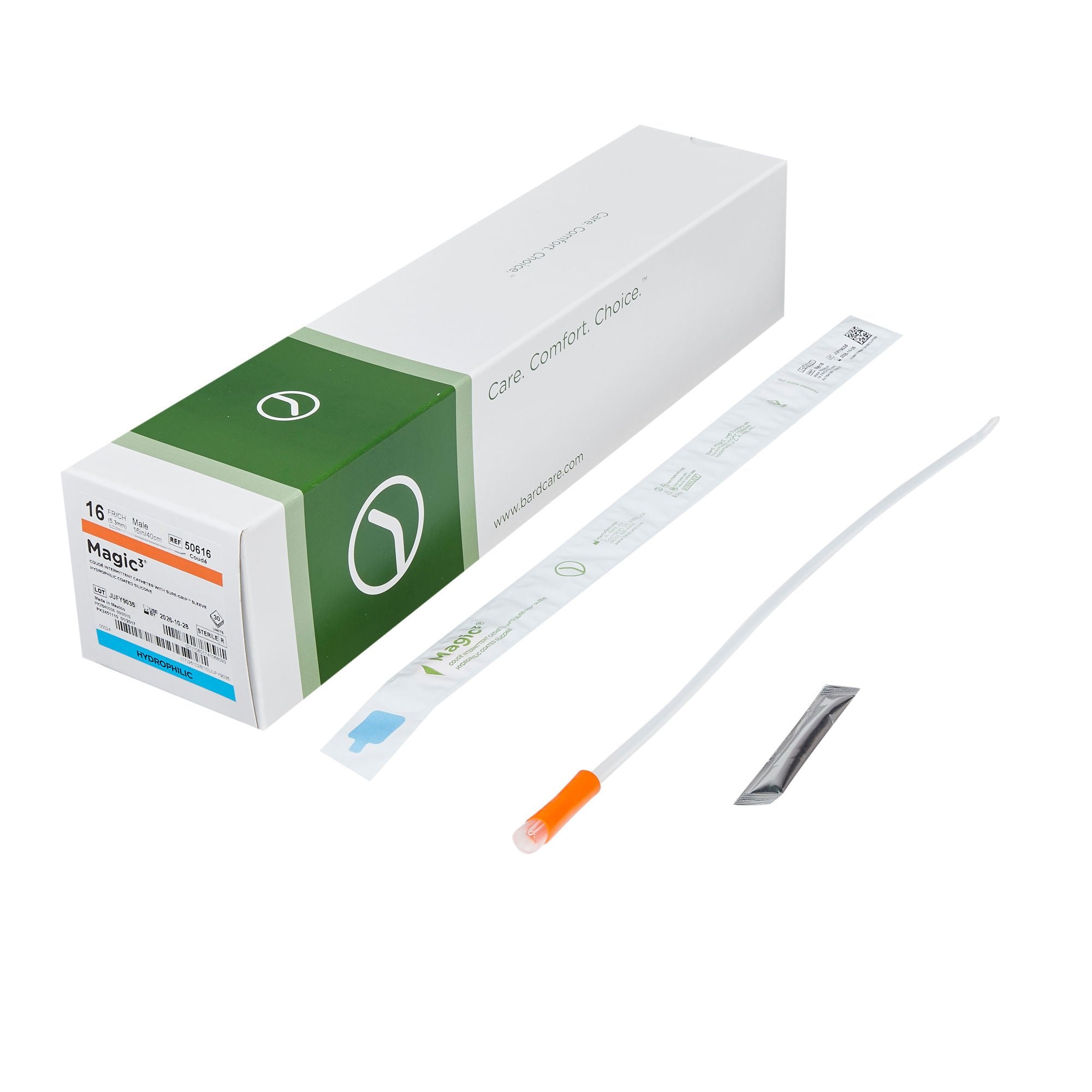 Magic3® Intermittent Coude Catheter with Sure-Grip™, Male, 16", 16Fr