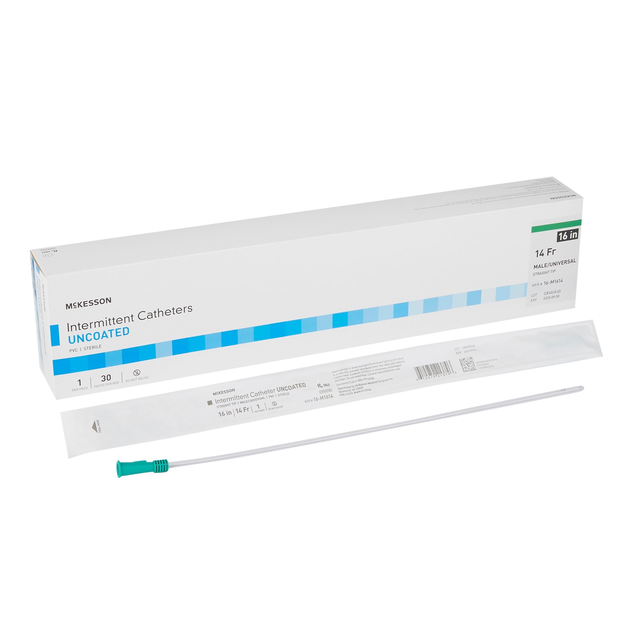 McKesson Urethral Catheter w/Straight Tip, Uncoated PVC, 16", 14fr