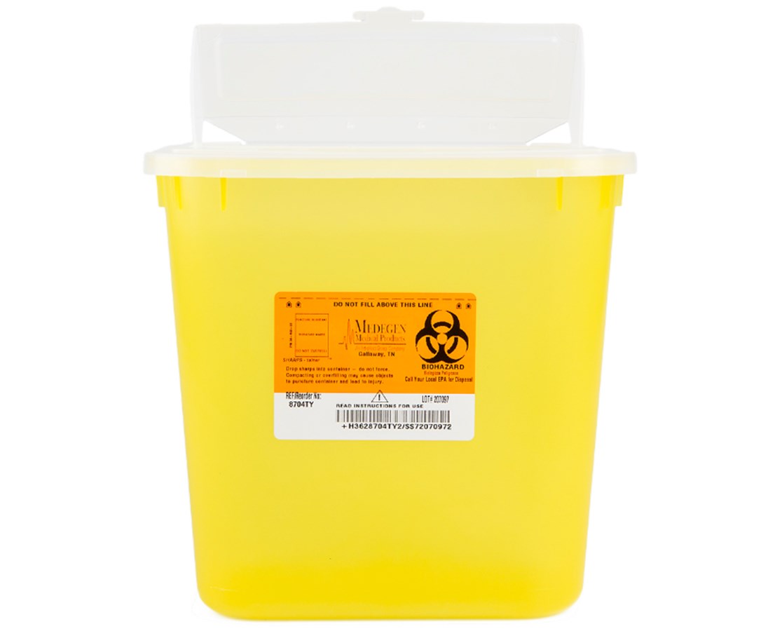 Medegen Stackable Sharps Container, 2 gallon, Yellow/Black, Biohazard Symbol