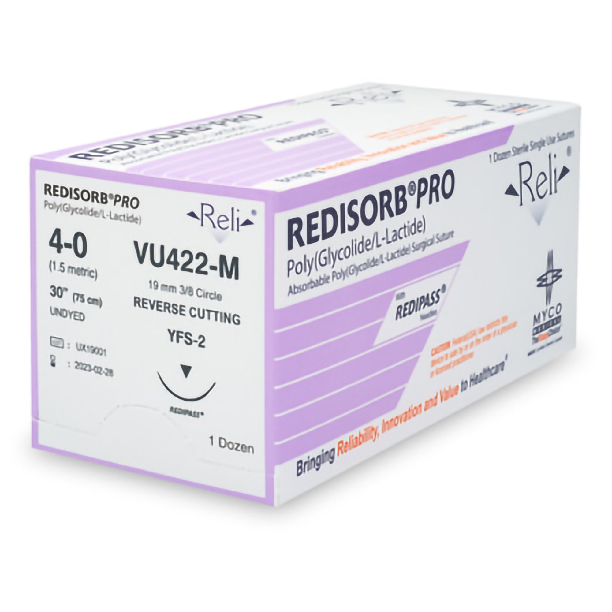 Myco Reli® Pro Redisorb Suture, Undyed, Braided, 4-0, 30", Needle YFS-2