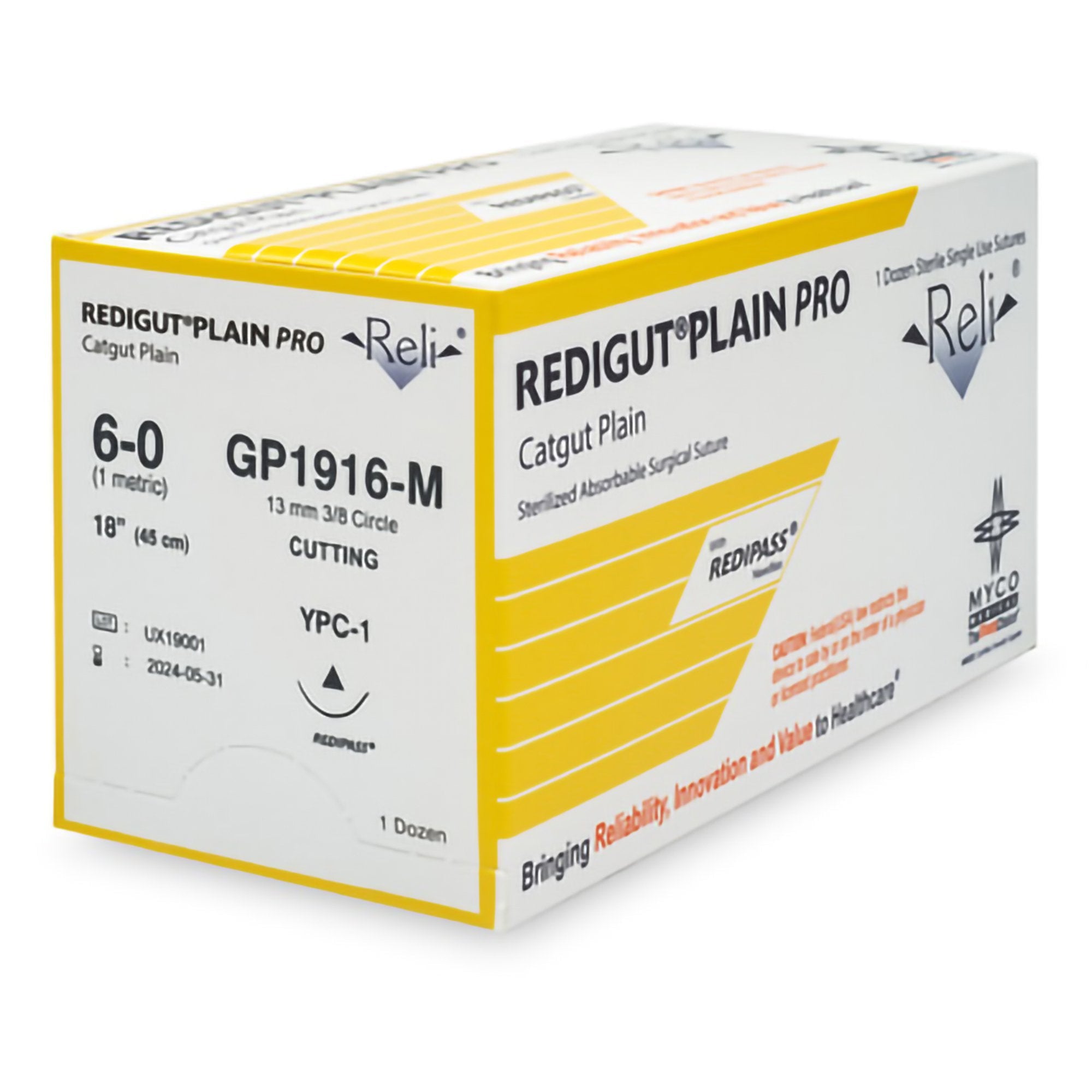 Myco Reli® Pro Suture, 6-0, Redigut, Plain, Natural, 18", Needle YPC-1
