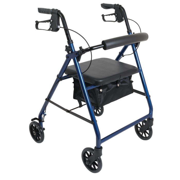 ProBasics Aluminum Rollator with Padded Seat and 6" Wheels, Blue