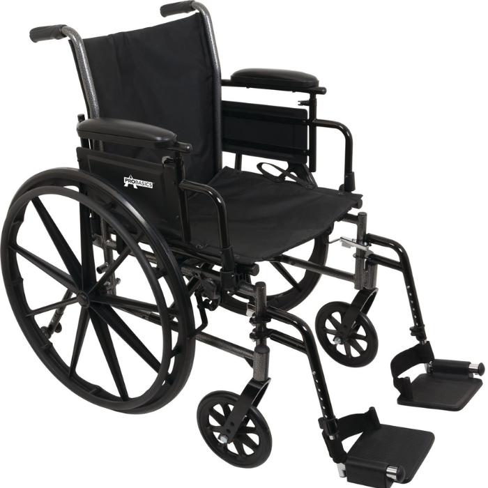 ProBasics K2 18" Lightweight Wheelchair, Flip-Back Desk Length Arms, Swing-Away Footrest