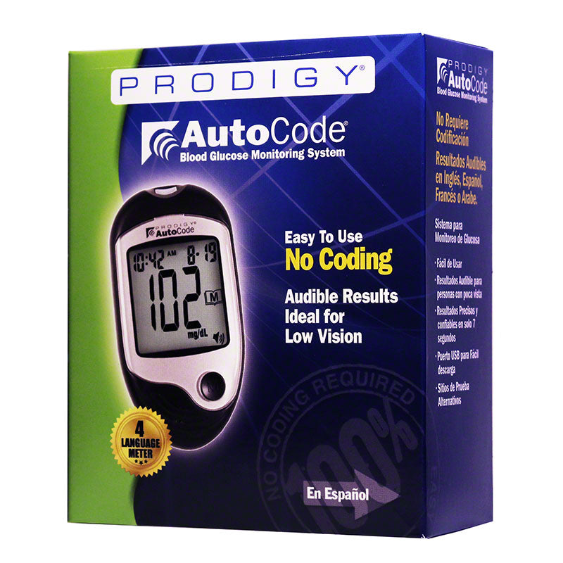 Prodigy AutoCode® Blood Glucose Monitoring System, Meter, 2 AAA Batteries, 10 Prodigy® Test Strips, Lancing Device, 10 Sterile Lancets, 1 Control Solution, User & Carrying Case, Lo