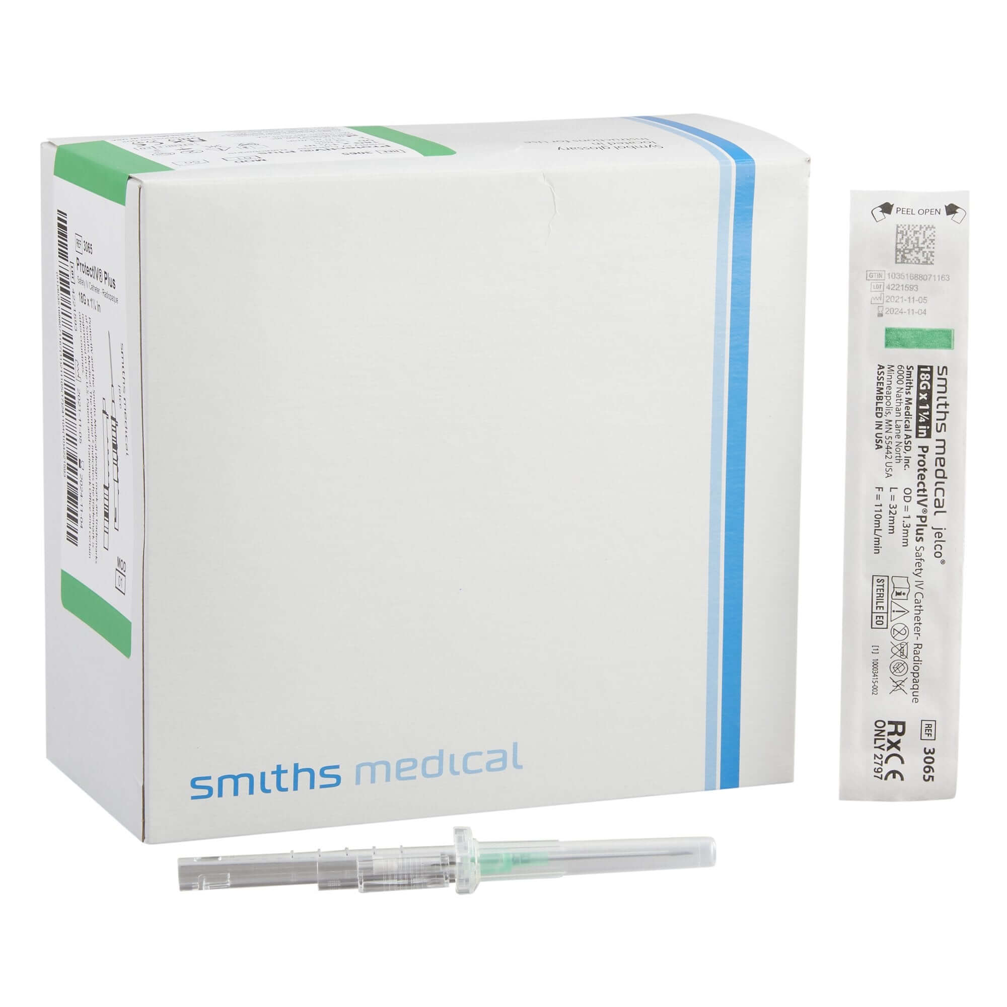 Protective Plus® IV Catheter, 18g x 1 1/4" w/Retracting Needle, Green