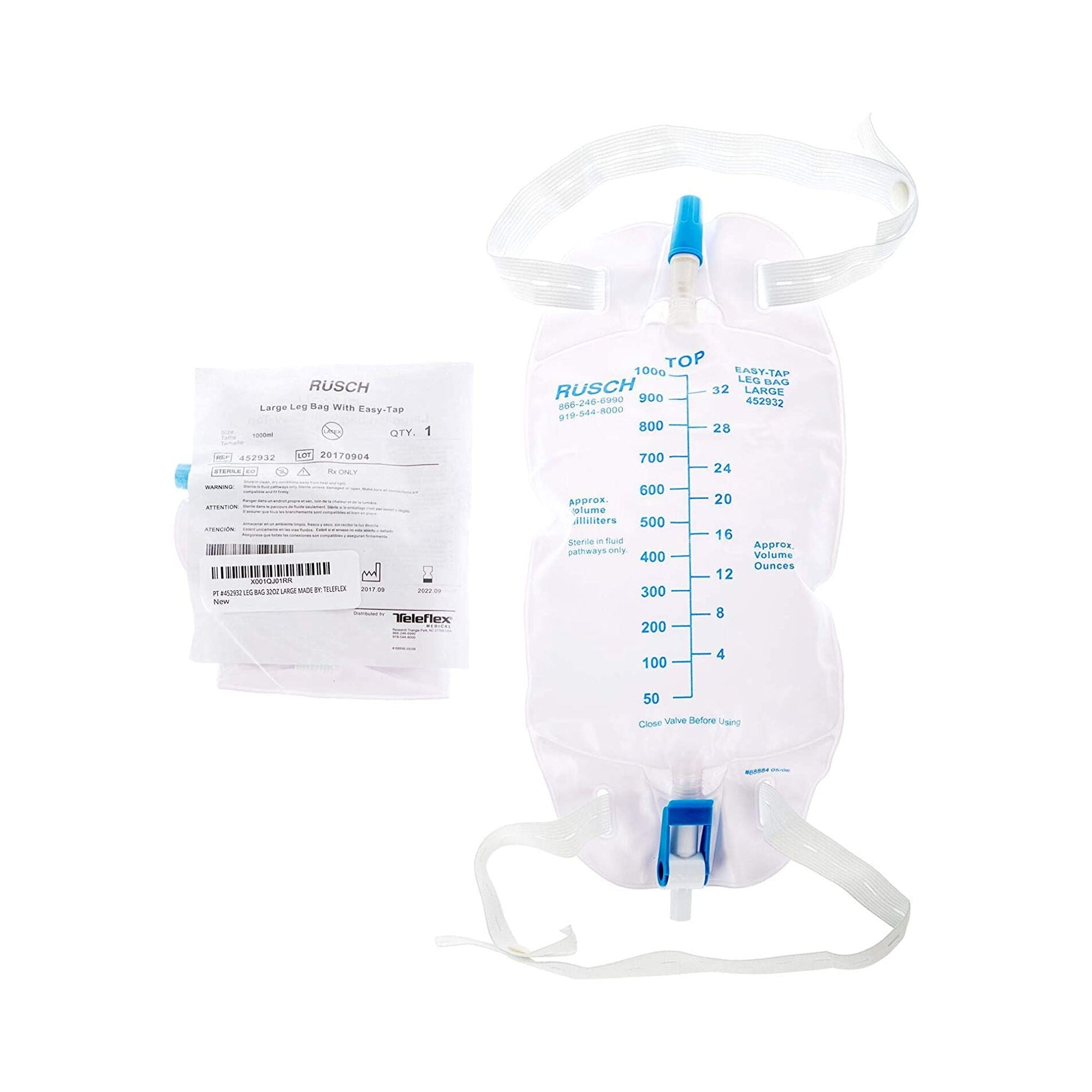 Rüsch® Easy-Tap™ Leg Bag, 32oz (946mL), Sterile