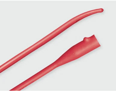 Red Rubber Intermittent Coude Catheter, 1 Drainage Eye, 14Fr