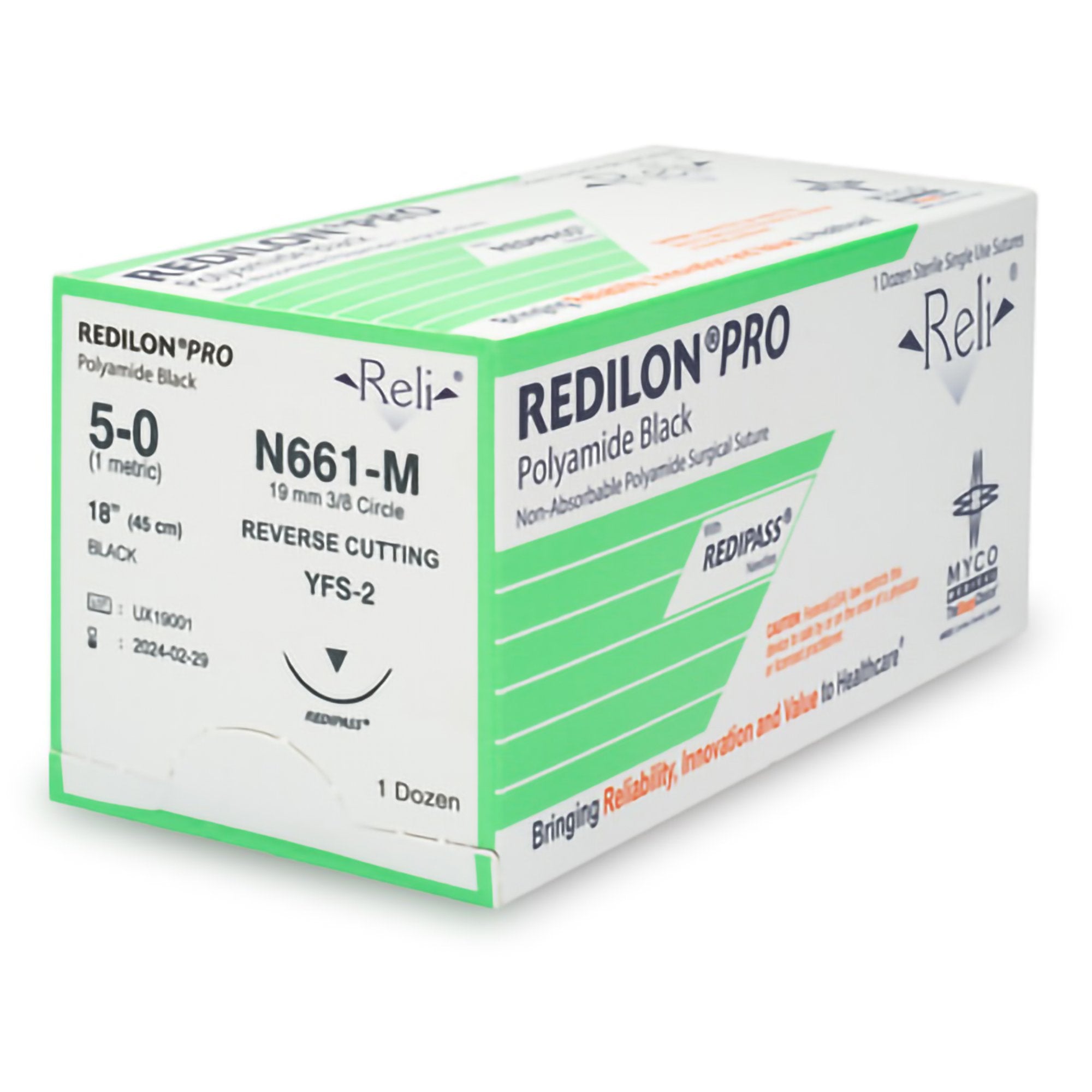 Redilon™ Suture, Black Monofilament, 5-0, 18", YFS-2 Needle