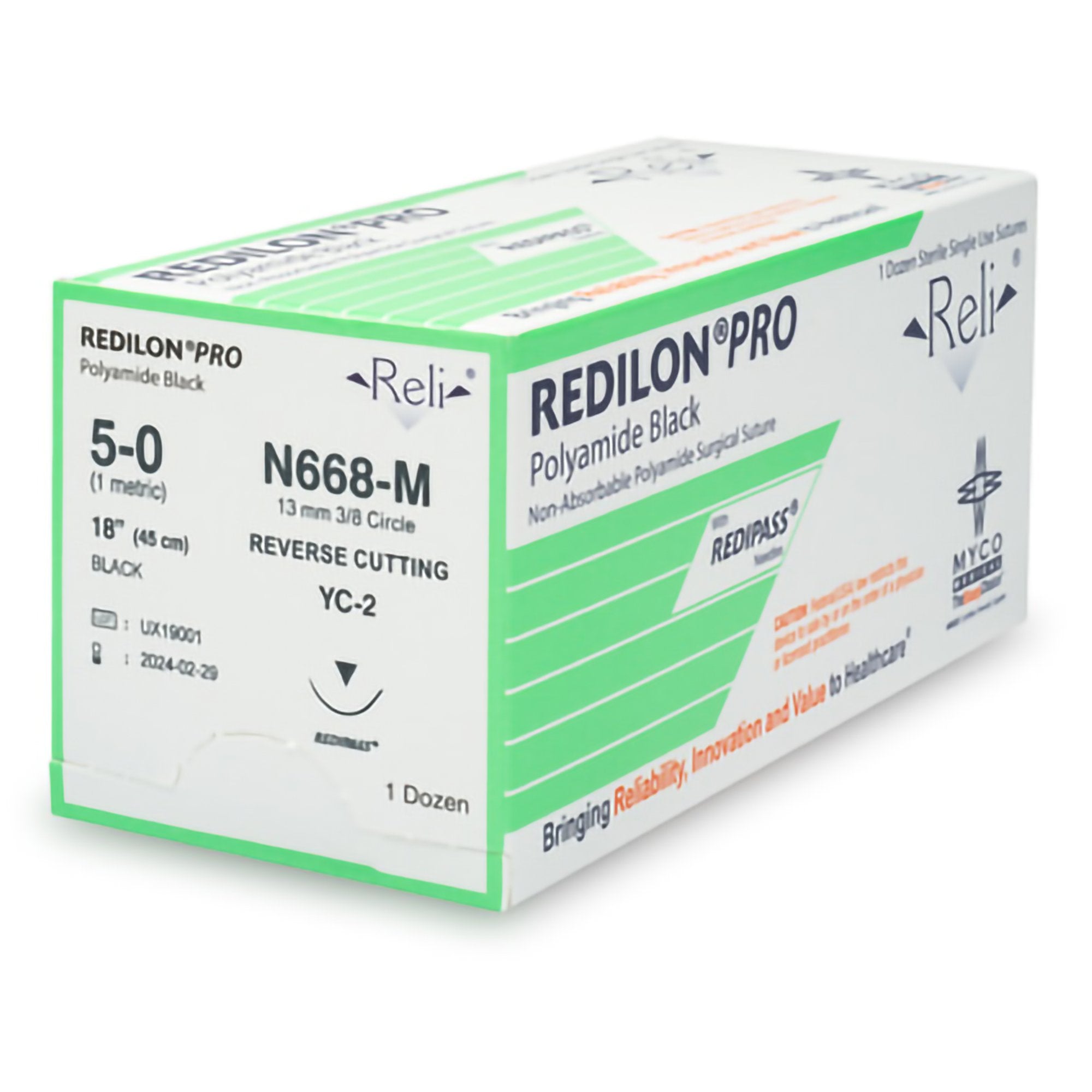 Redilon™ Suture, Black Nylon, 5-0, 18", MC-2 Needle