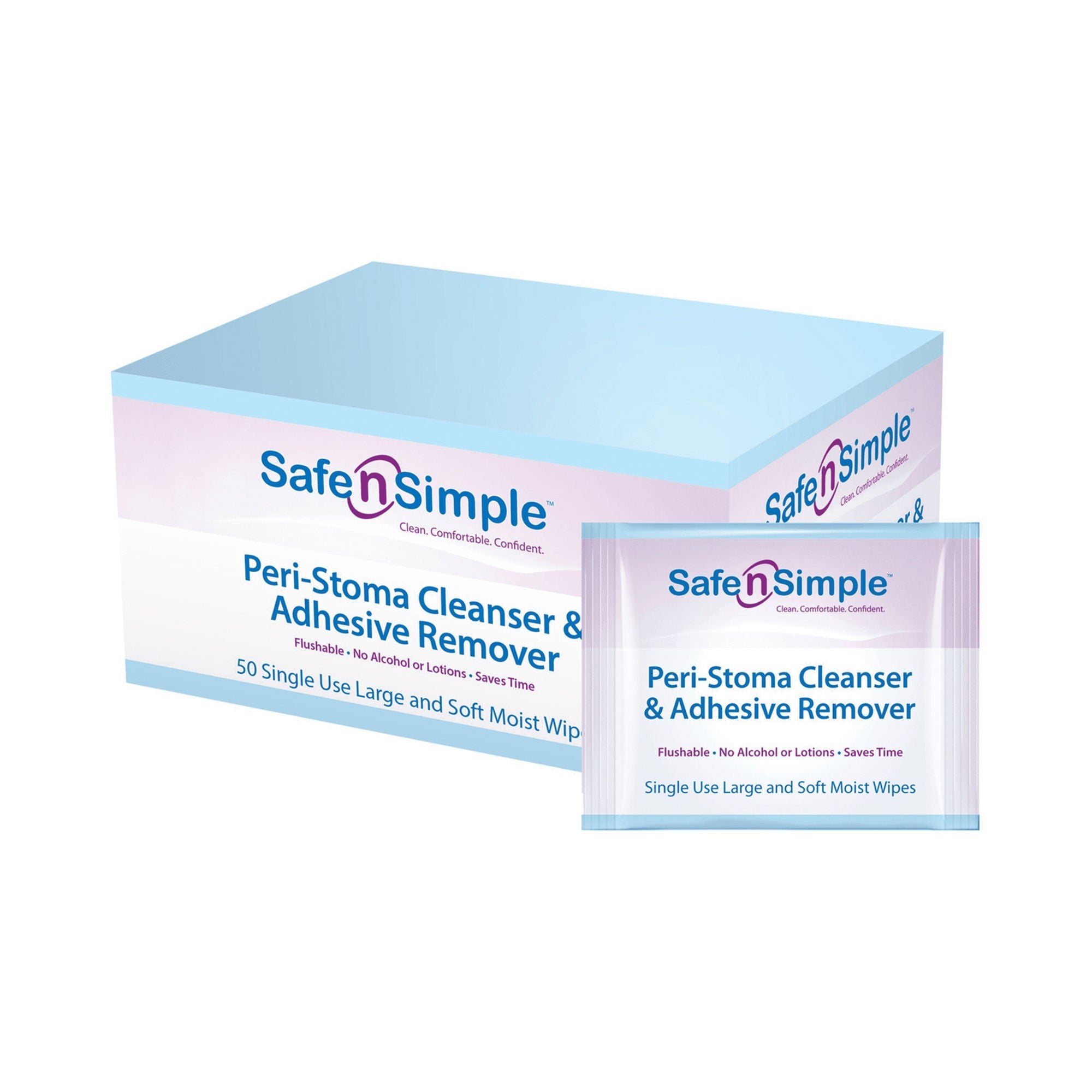 Safe N Simple Peri-Stoma Cleanser & Adhesive Remover Wipes, 50/Box