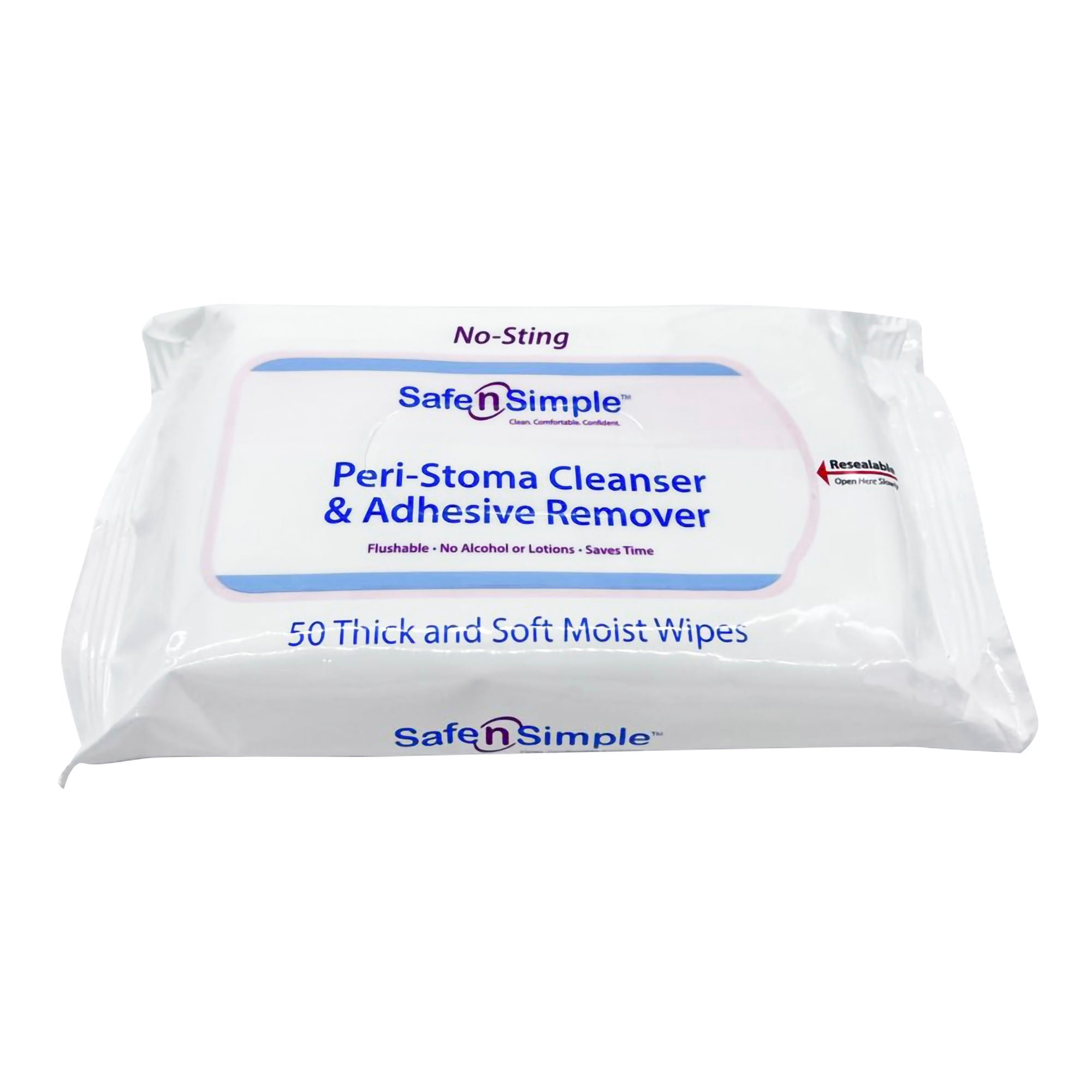 Safe N Simple Peri-Stoma Cleanser & Adhesive Remover Wipes, 50ct Packet