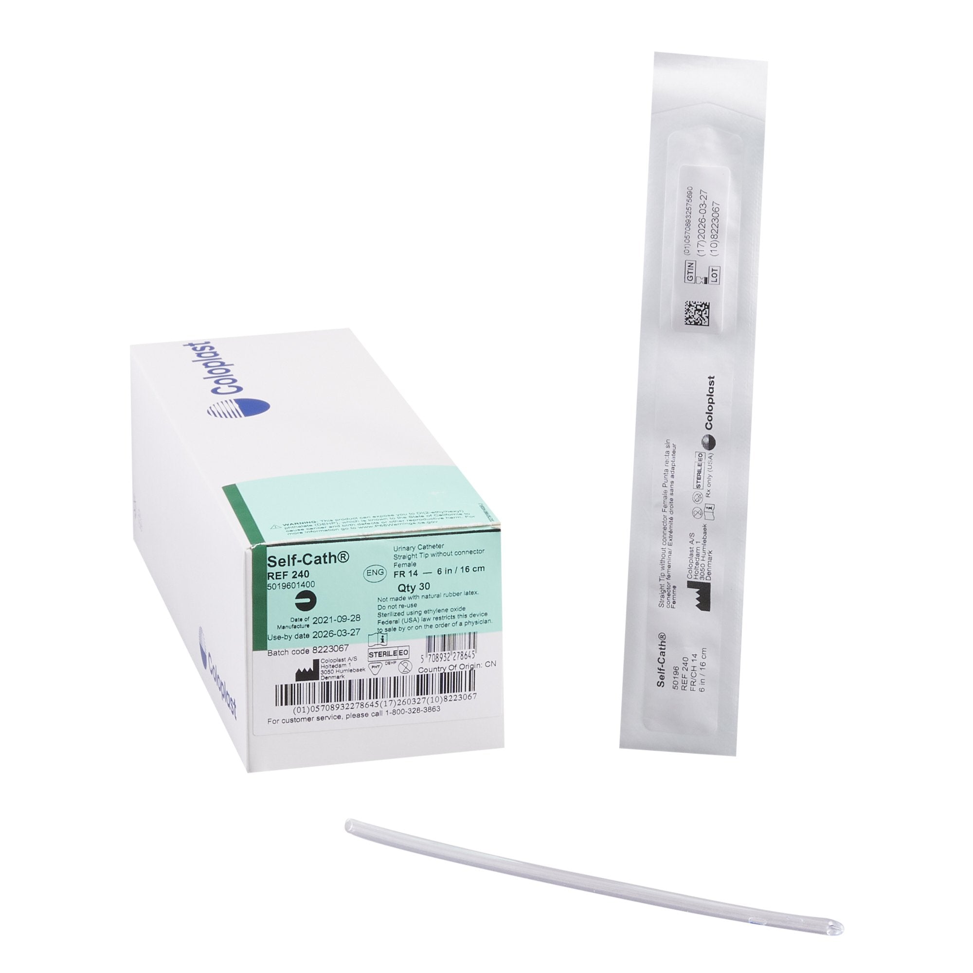 Self-Cath® Female, Straight Tip, Luer End, 6", 14Fr