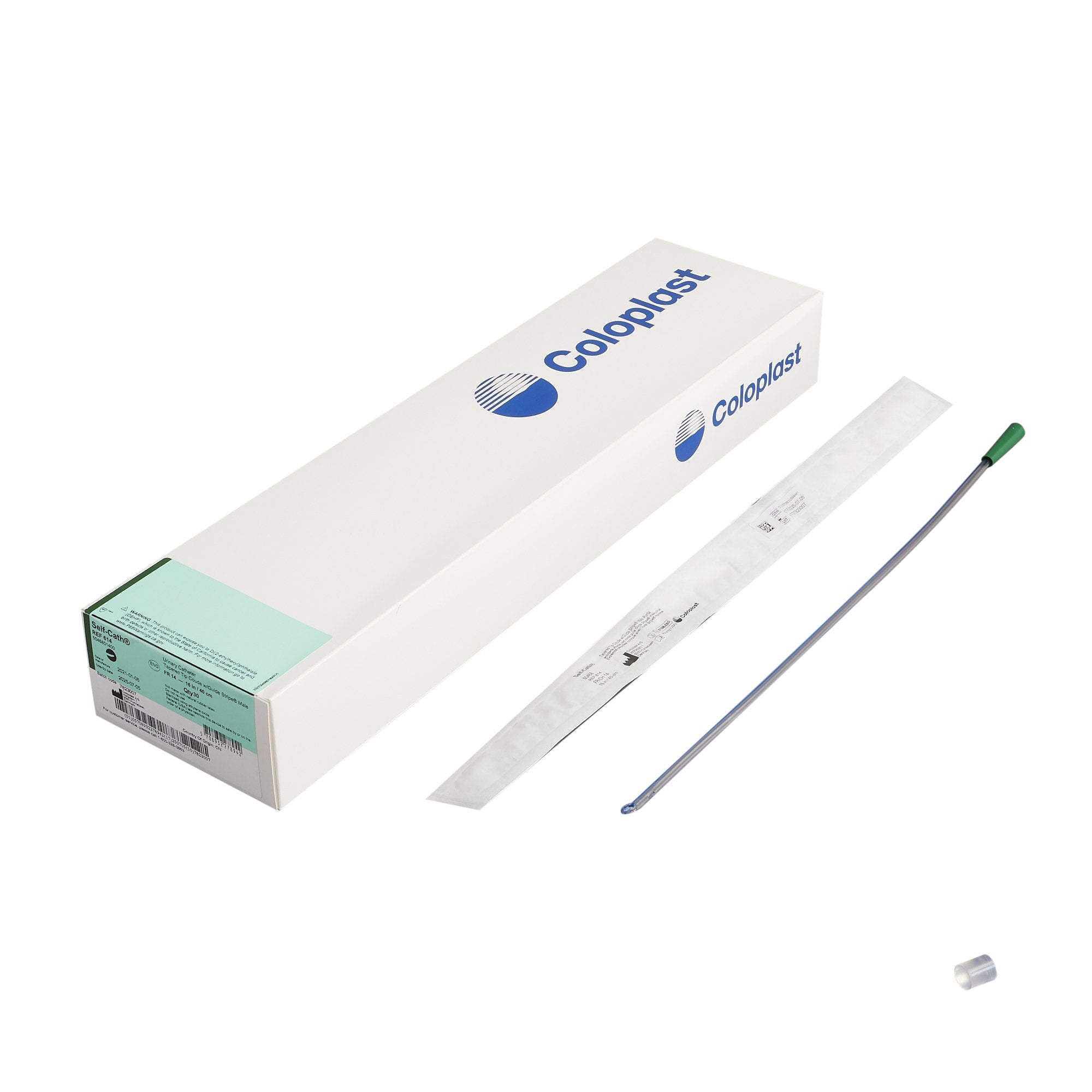 Self-Cath® Tiemann/Tapered Tip Coude with Guide Stripe, Funnell End, 16", 14Fr