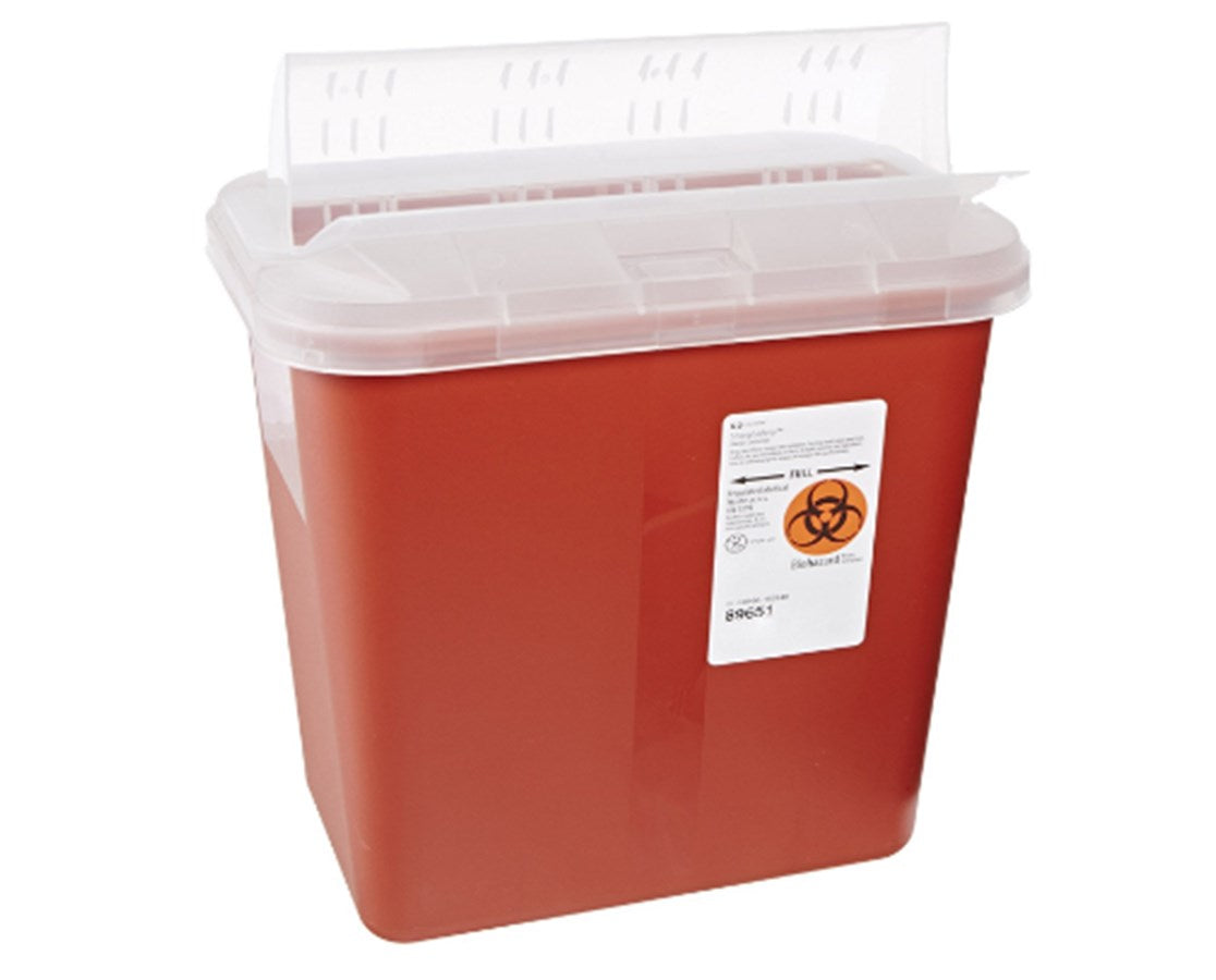 SharpSafety™ Sharps Container with Horizontal Drop Opening Lid, 2 Gallon, Red