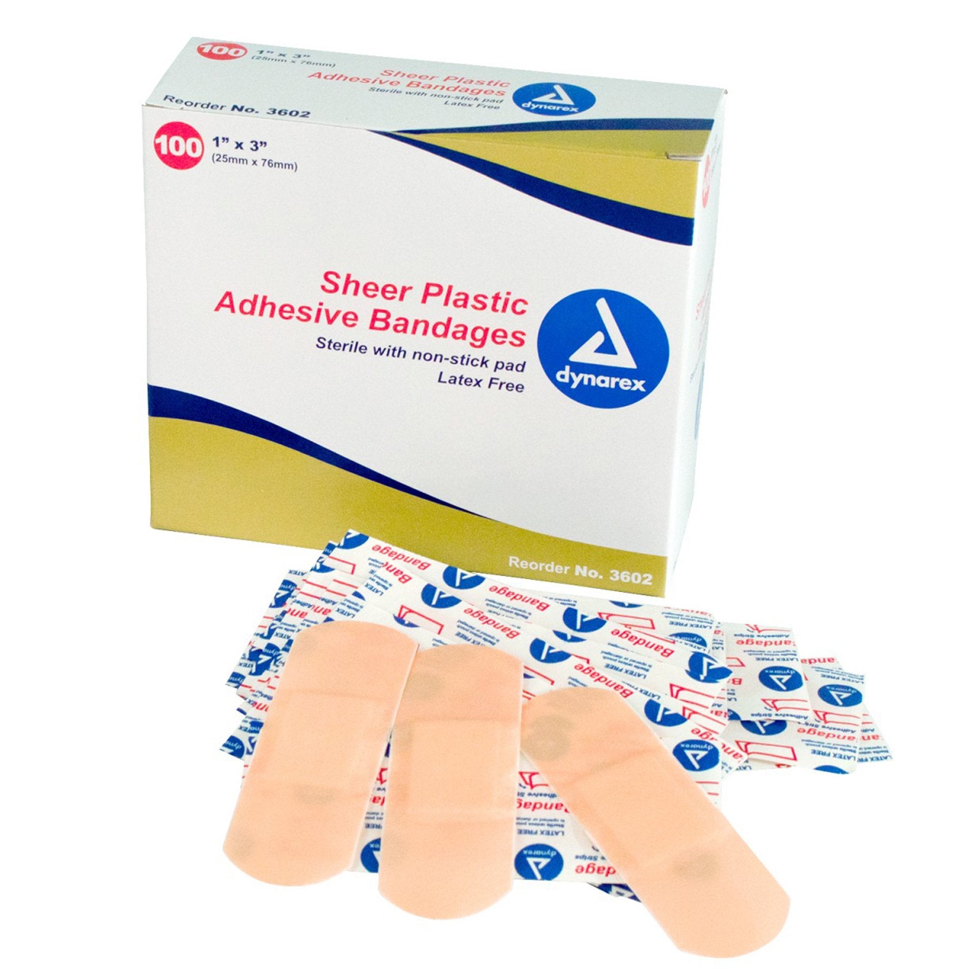 Sheer Plastic Adhesive Bandages, 3/8" x 1 1/2", Sterile