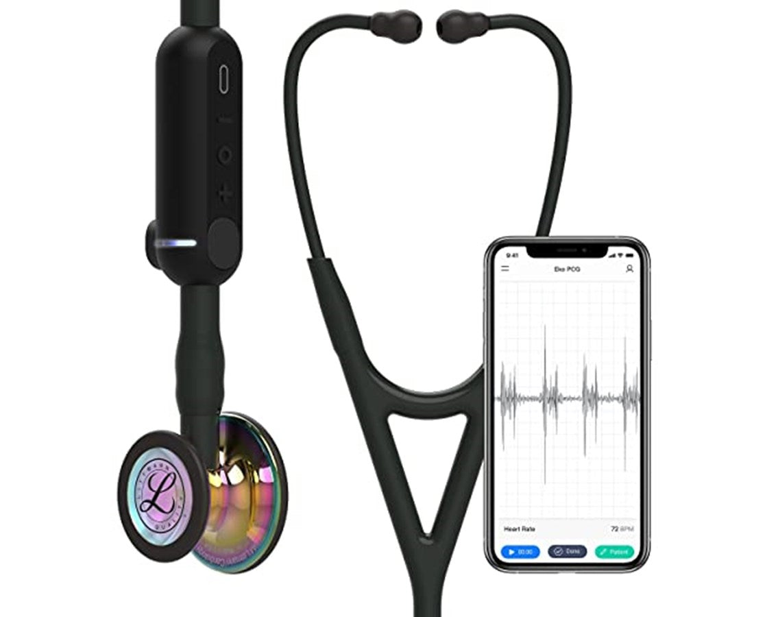 Solventum Littmann® CORE Digital Stethoscope, High Polish Rainbow Chestpiece, 27" Black Tubing, Stem and Headset