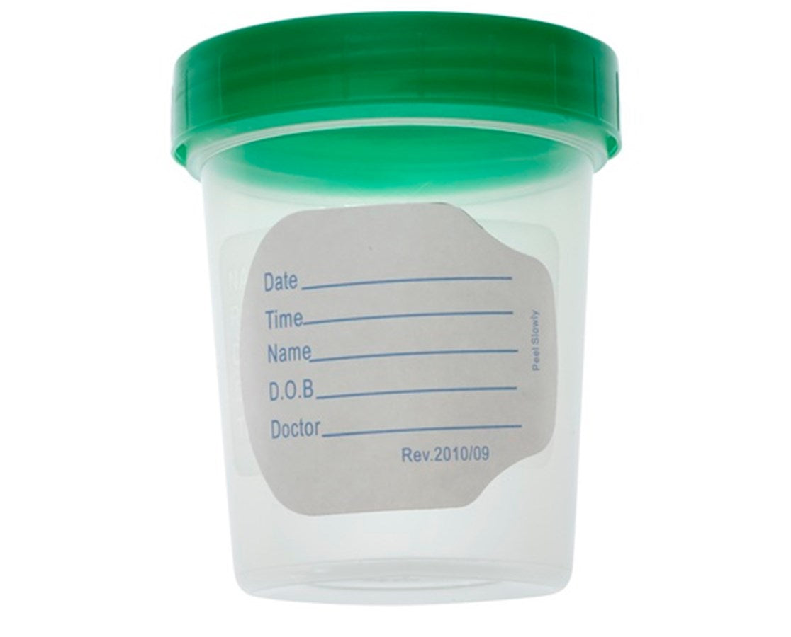 Specimen Containers, Sterile,Latex-Free, 4oz with Lid, Patient Label