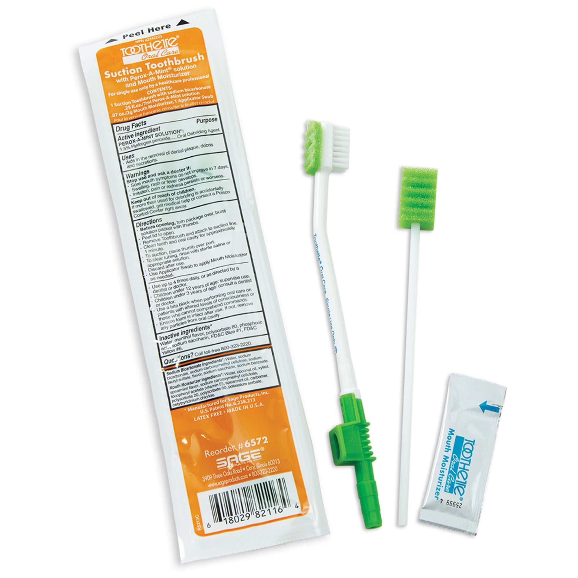 Suction Toothbrush Kit Toothette® Non-Sterile w/Perox-A-Mint, Single Use