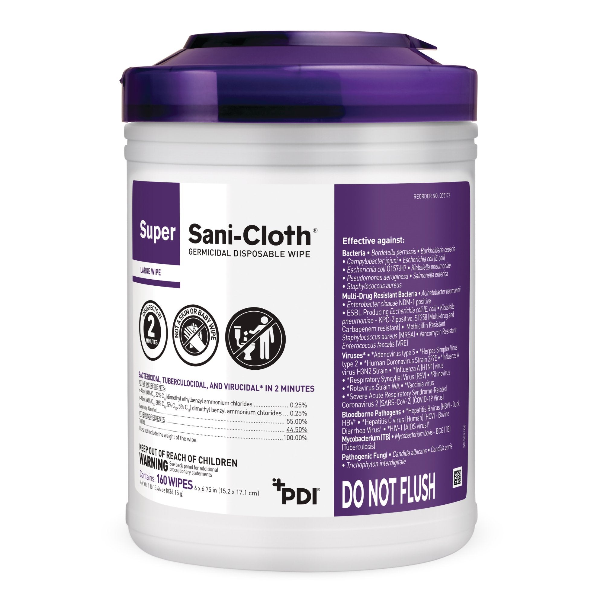 Super Sani-Cloth® Germicidal Disposable Wipes, Large Canister, 6" x 6 3/4"