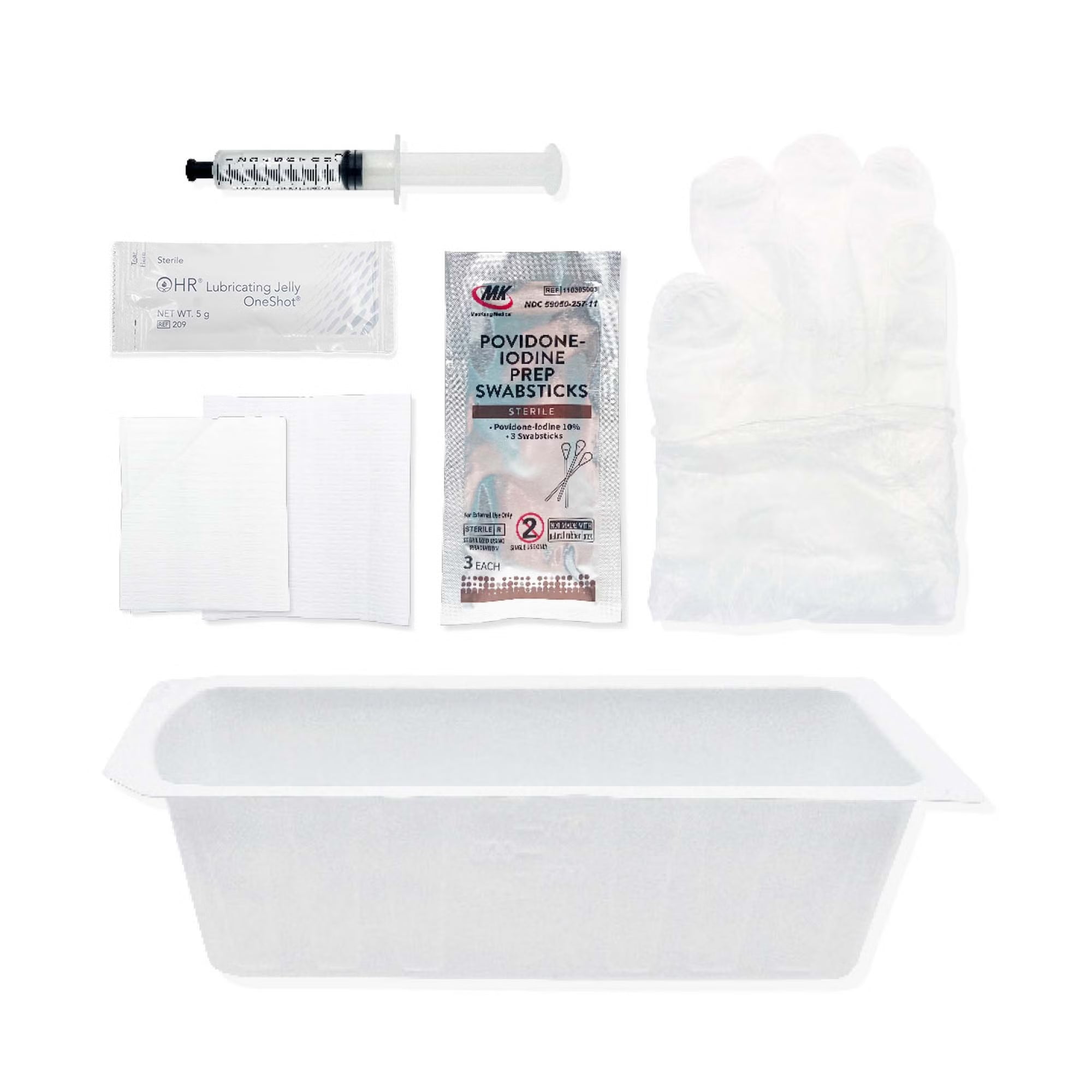 TruAdvance™ Foley Insertion Tray 800ml Peel-Lid Tray, 10cc Pre-Filled Sterile Water Syringe, (3) PVP Pre-Saturated Swabsticks, Underpad, Fenestrated Drape, 5 g Packet of Lubricant,