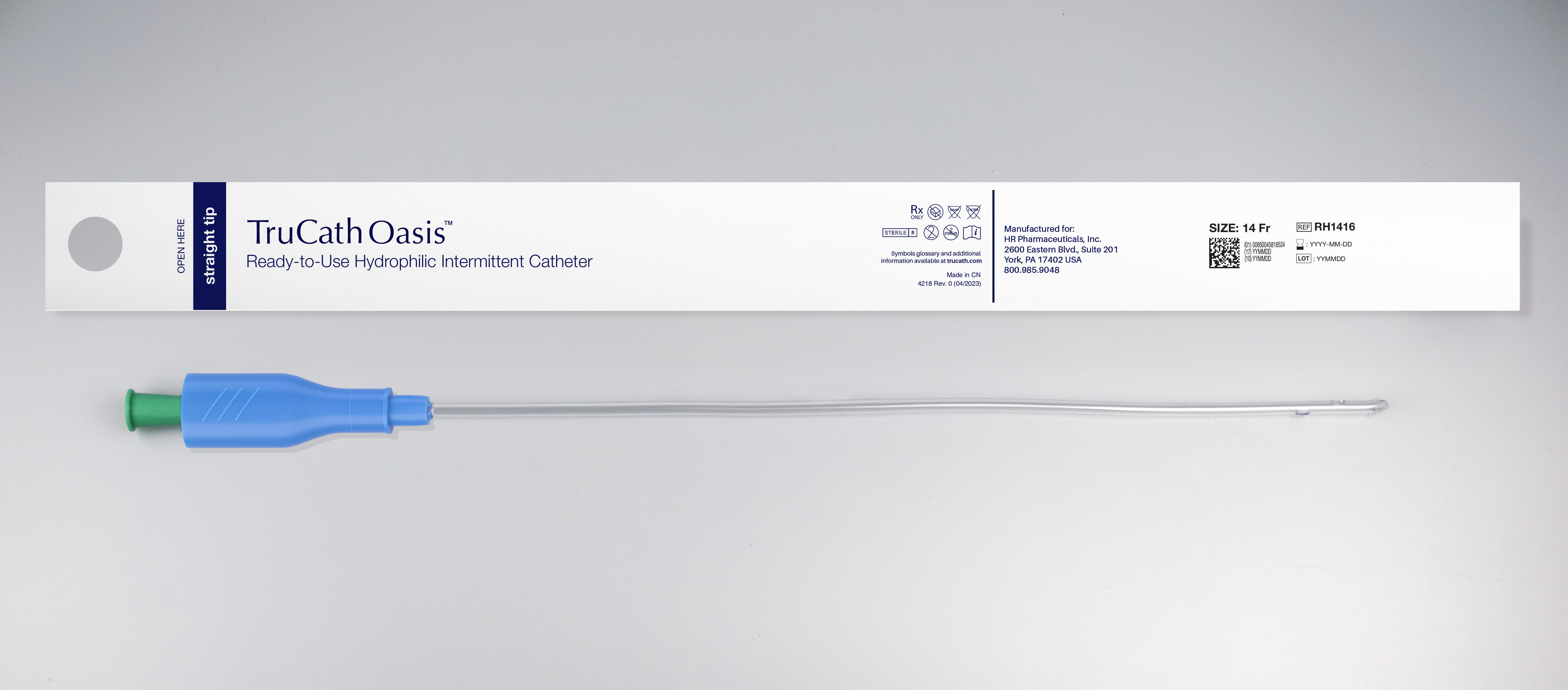 TruCath Oasis™ Ready-to-Use Hydrophilic Intermittent Catheter, 14 FR, 16'' Length, TruProtect® Grip, Soft PVC