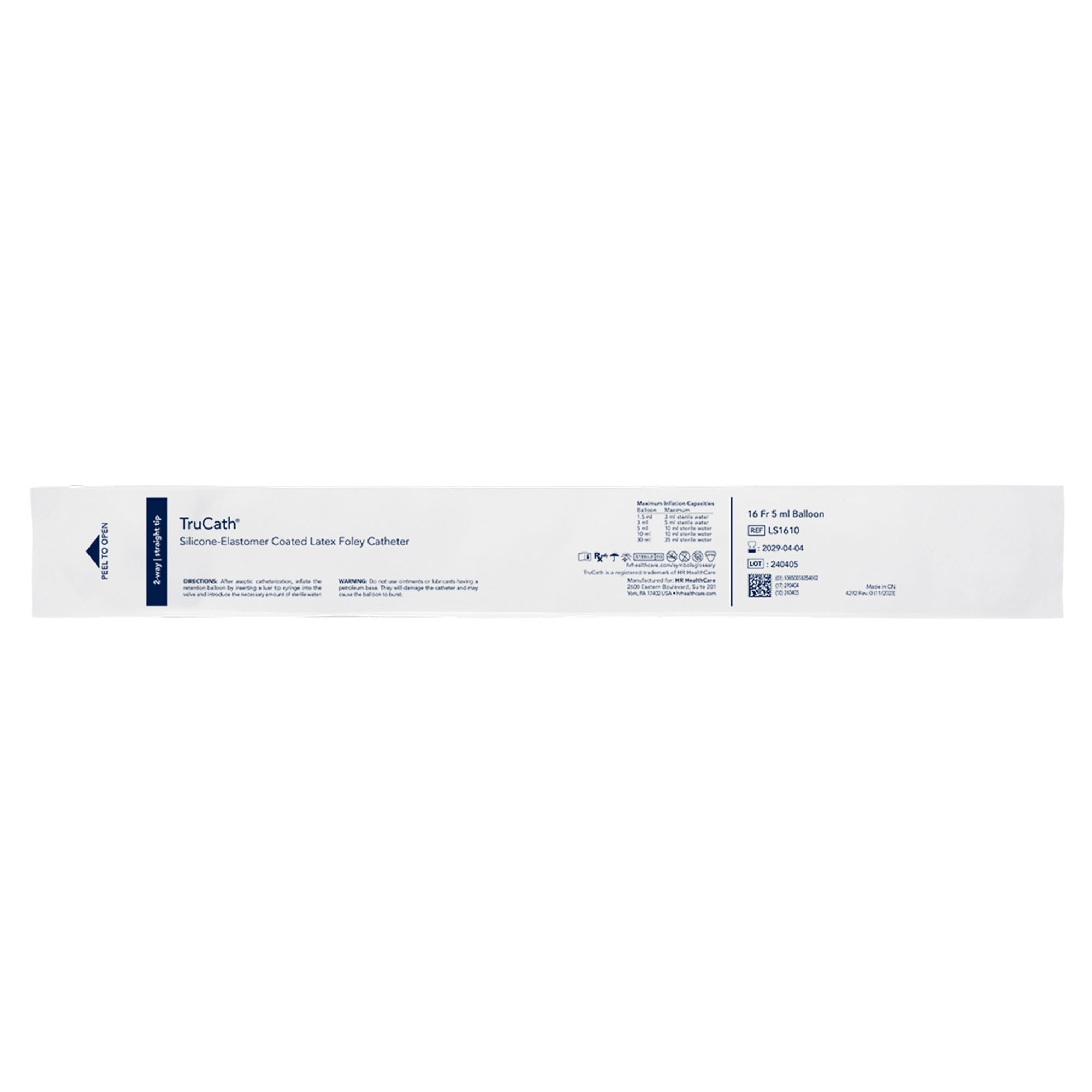 TruCath® Silicone-Elastomer Coated Latex Foley Catheter 2-Way, 16Fr 5cc Balloon
