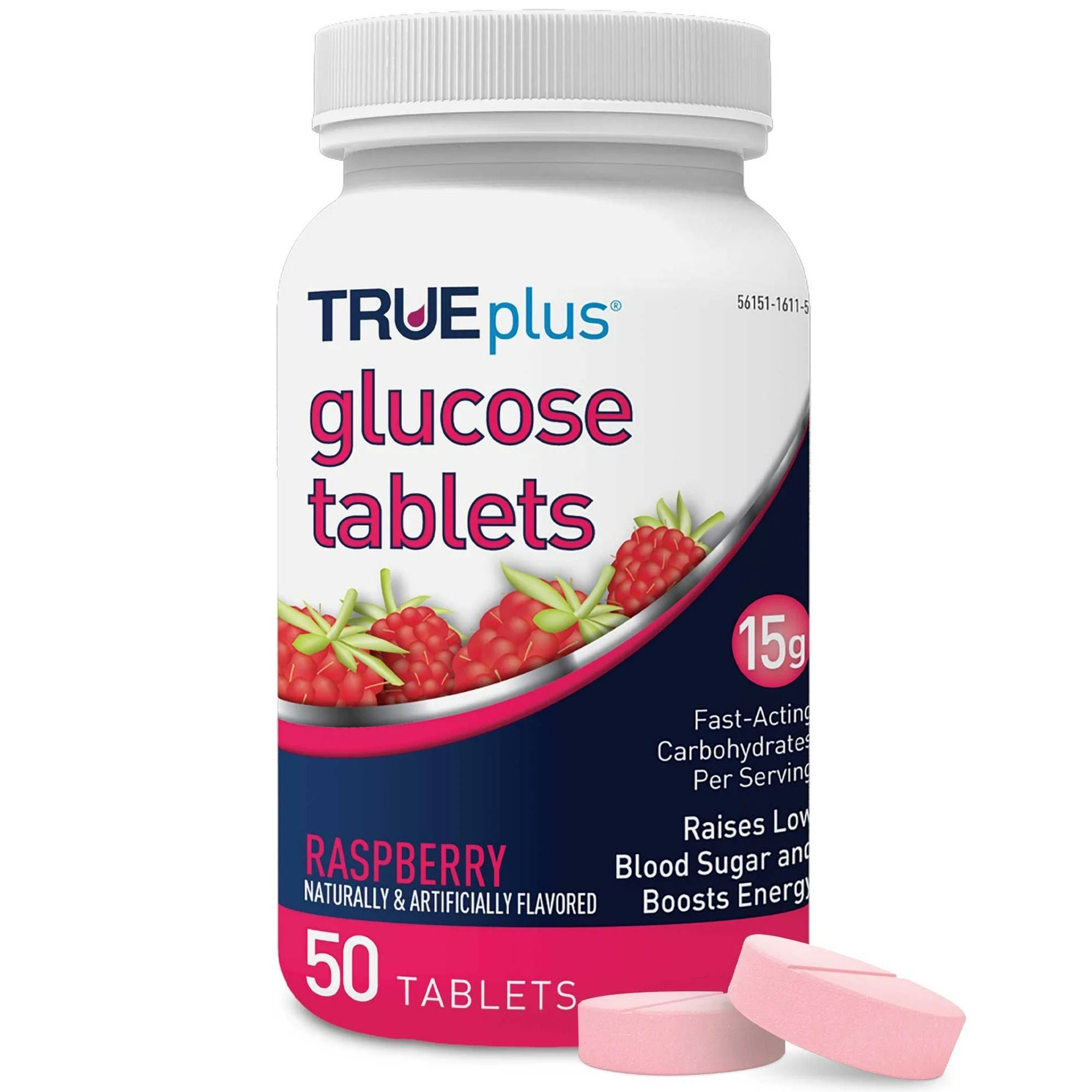 TRUEplus® Glucose Tablets, Raspberry, 50ct