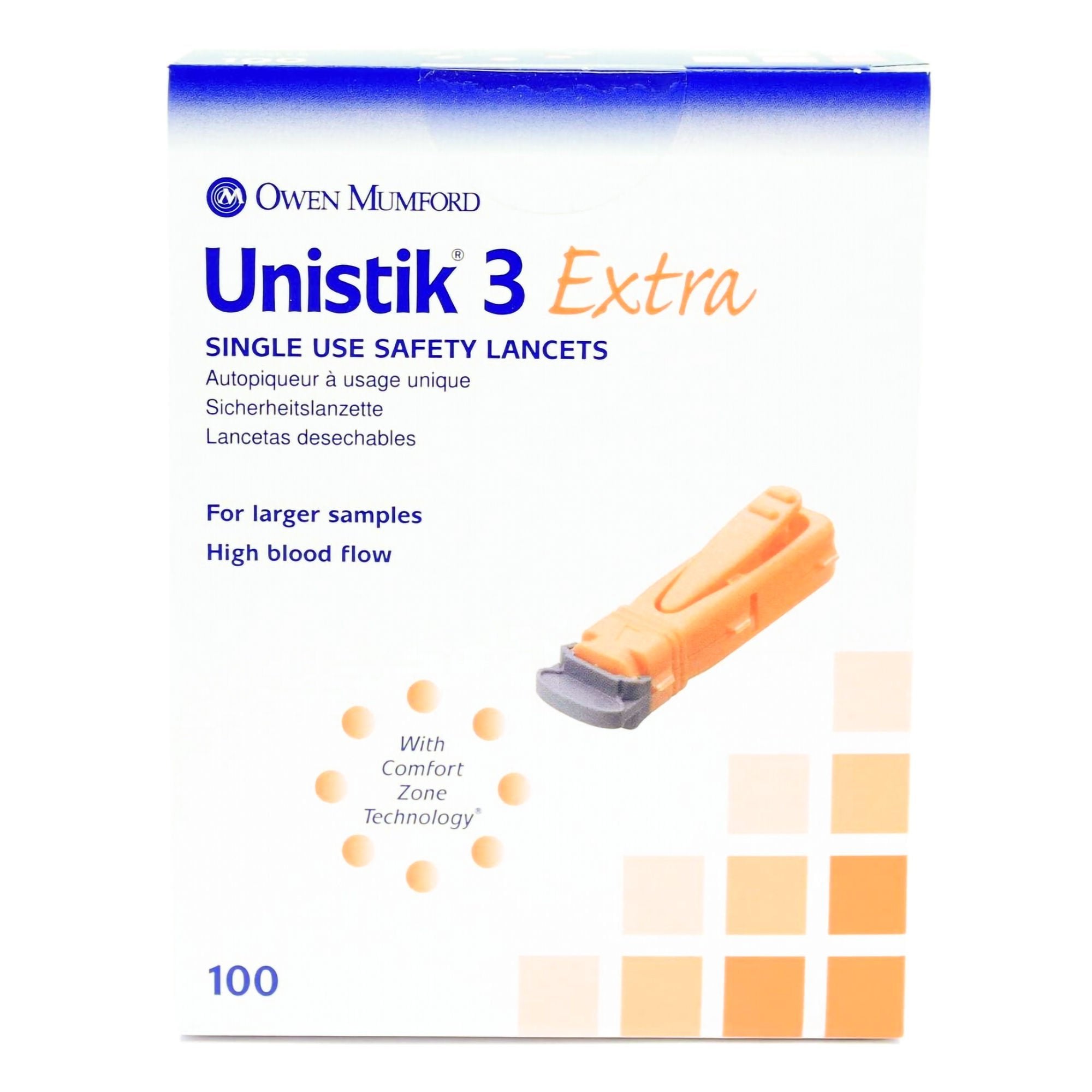 Unistick Safety Lancet, 21g, 2.0mm Penetrtion Depth, Orange