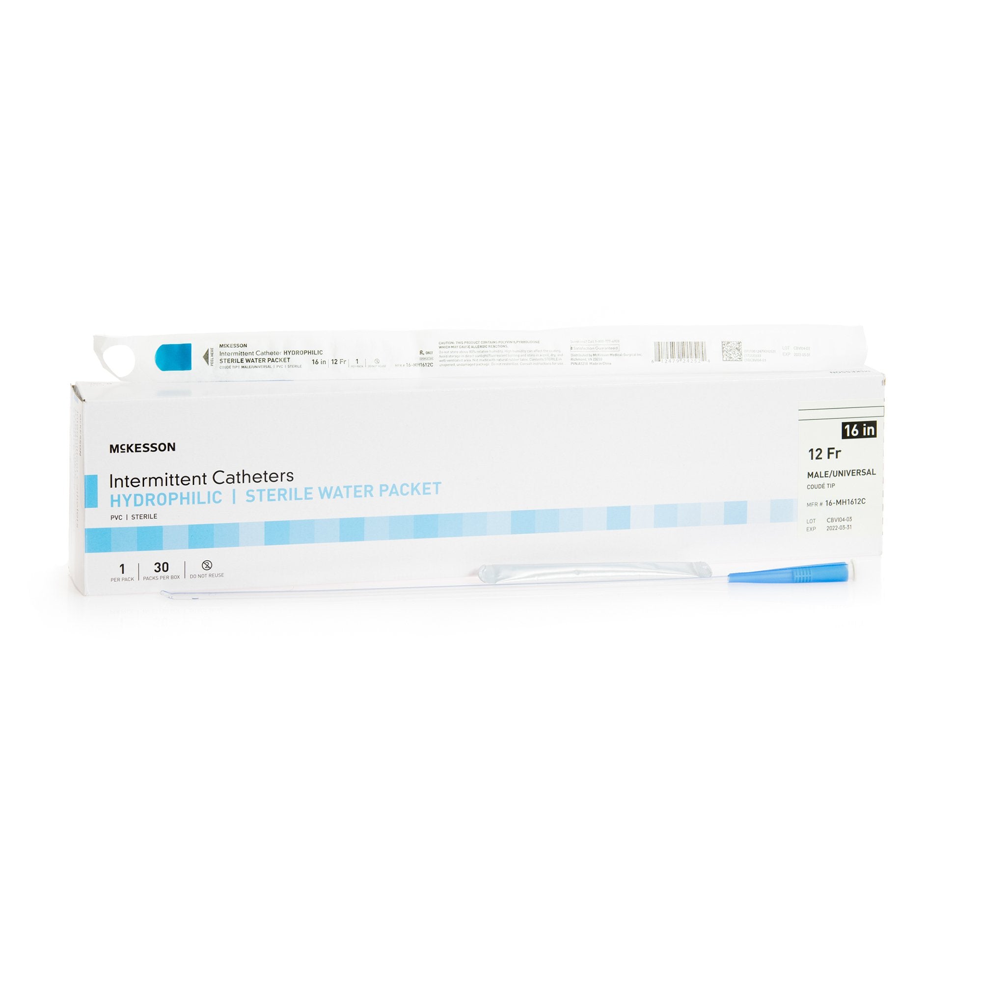 Urethral Catheter Coude Tip Hydrophilic Coated PVC 12 Fr. 16"